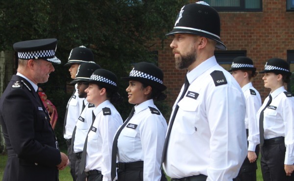 Student detectives with Chief Constable
