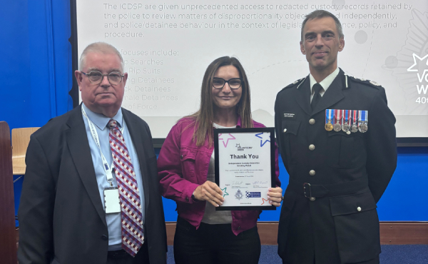 The Police and Crme Commissioner and Deputy Chief Constable with volunteer Malgorzata Poczate