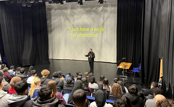 Education and Diversion delivering presentation to students at Luton Sixth Form College